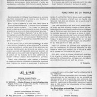 1488 - Page 1389 - Partie scientifique. Une collaboration rationnelle entre médecins et masseurs, cinésithérapeutes ou gymnastes médicaux, par le Dr Pecunia. Eléments de la solution / Fonctions de la rotule / Les livres. Les traitements actuels des parasitoses animales de la peau, par A. Touraine, Librairie J. 6- B. Baillière, Paris 6e