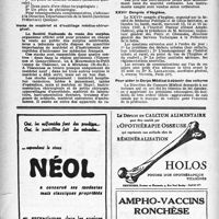 1543 - Page 1444 - Dernières nouvelles. Direction Départementale de la Santé du Finistère. Avis de Concours / Vente de matériel et d’outillage médicaux-chirurgical / XXVIe Congrès d’Hygiène / Pour aider le Corps Médical à obtenir des voitures