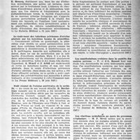 1594 - Page 1495 - Partie scientifique. La presse. Pénicilline en dermatologie [(« Le Bulletin Médical », 21 juin 1947)] / Le traitement des infections pelviennes d’origine génitale par les injections locales de pénicilline [(« La Presse Médicale », 28 juin 1947)] / Petit résumé de l’origine américaine de la syphilis [(« Le Bulletin Médical », 21 juin 1947)] / Pseudarthrose des deux os de l’avant-bras [(« Lille Chirurgical », mars-avril 1947)] / Les manifestations oculaires dans la syphilis des centres nerveux [(« Le Journal de Médecine de Lyon », 5 juin 1947)] / Les réactions médullaires au cours du processus néoplasique [(« Le Journal de Médecine de Lyon », 20 juin 1947)]