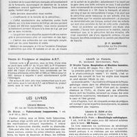 1712 - Page 1613 - Partie Scientifique. Nouveau problème pénicillien : sa toxicité / Vaccin de Friedmann et émulsion A. R. T / Les livres. Tuberculoses inapparentes, par Ch. Dejean, Librairie Maloine, Paris / Respiration et Machine humaine, par Dr Nicolas Taptas, Librairie Le François, Paris / Séméiologie radiologique, par G. Guilbert et Ch. Frain, Librairie G. Doin et Cie, Paris / Les lleïtes terminales, par J. Figarella et André Dean, Librairie G. Doin et Cie, Paris