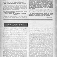 1755 - Page 1656 - Partie Scientifique. Les sociétés savantes. Société médicale des hôpitaux de Paris. Encéphalite au 9e jour d’un traitement par le cacodylato do soude, (16-5-47) / Intoxication par le diphenylhydantoïne, (16-6-47) / Effet broncho-émolliant du curare. Son utilisation en thérapeutique, (24-5-47) / La presse. Syndromes appendiculaires ou pseudo-appendiculaires au cours de la scarlatine [(« Le Journal de Médecine de Lyon », 5 juillet 1947)] / Les injections de suspensions cristallines de désoxycorticostérone dans le traitement de la maladie d’Addison [(« Lyon-Médical », 29 juin 1947)]