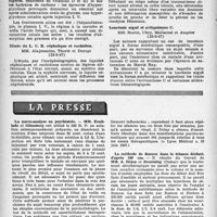1803 - Page 1704 - Partie Scientifique. Les sociétés savantes. Société médicale des hôpitaux de Paris. Un cas de sprue indigène, (23-5-47) / Etude du L. C. R. céphalique et rachidien, (23-5-47) / Le remaniement pagétoïde traumatique du tibia, (23-5-47) / Leucémie aiguë et avitaminose C, (23-5-47) / La presse. La narcose-analyse en psychiatrie [(« Lyon Médical », 15 juin 1947)] / La méthode de Ramon dans le tétanos déclaré, d’après 169 cas [(« La Revue Médicale », 30 août 1947)]