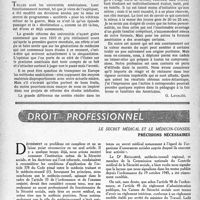 1847 - Page 1748 - Partie Professionnelle. Suite américaine. Les universités / Droit professionnel. Le secret médical et le médecin-conseil. Précisions nécessaires [Jean Mignon]