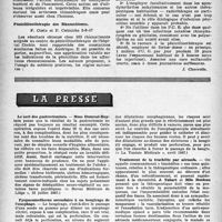 1883 - Page 1784 - Partie Scientifique. Les sociétés savantes. Société médicale des hôpitaux de Paris. Troubles du métabolisme glucidique au cours de la polyarthrite chronique évolutive, (5-6-47) / Oestrogènes synthétiques et arthroses, (5-6-47) / pénicilline thérapie des Rhumatismes, (5-6-47) / La presse. Le sort des gastrectomisés [(« Revue Médicale de Liège », 15 juillet 1947)] / Pyopneumothorax secondaire à un bougirage de l’œsophage [(« La Tunisie Médicale », avril 1947)] / Traitement de la trachéite par aérosols [(« Gazette des Hôpitaux », 19 juillet 1947)]
