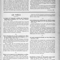 2092 - Page 1993 - Partie scientifique. Hôpital Boucicaut. Une nouvelle réaction pour la recherche des sujets réceptifs à la diphtérie la voie percutanée par l’immunisation chez les animaux de laboratoire / Les thèses. La durée de l’immunité conférée par l’ana-toxine diphtérique de Ramon, par le Dr Jean Delaigne (Thèse, Lyon 1947). / De la thrombose de la veine centrale de la rétine et de quelques recherches sero-sanguine, par le Dr Rimey (Thèse Nancy 1947) / Essai sur les aspects de la tuberculose en milieu rural, par le Dr J. Bonnardot (Thèse Paris 1947) / Les conséquences obstétricales de l’électron-coagulation du col utérin, par le Dr Guy Christal (Thèse Nancy 1947) / La hernie accident de travail, par René Philip (thèse Montpellier 1946) / Contribution à l'étude de l'Acropathie ulcéro mutilante, par Maurice Chenal (thèse Lyon 1946)