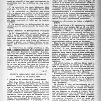 2186 - Page 2087 - Partie scientifique. Les sociétés savantes. Académie nationale de médecine, 14 octobre 1947. Naevus angiomateux veineux récidivant après opération / Séjours d’altitude et Enseignement secondaire / Société médicale des hôpitaux, Séance du 10 octobre 1947. A propos de la maladie dite Libman-Sachs / Epithélioma bronchique primitif à forme oesophagienne / Ostéoporose circonscrite du crâne et céphalée à l’effort / Bulles staphylococciques du poumon