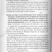 0196 - Page 188 - Analyses et comptes rendus. IV. Oreilles. Ueber regeneration und narbenbildung des trommelfells. (De la régénération et de la cicatrisation de la membrane tympanique), par le Dr Rumler... Arch. f. Ohrenheilk... / Beiträge zur Frage von den Perforationen in der membrana flaccida Schrapnelli, mit Bemerkungen über die Bildung des Cholesteatoms. (Contribution à la question des perforations de la membrane flaccide de Schrapnell avec quelques remarques sur le mode de formation des cholestéatomes), par le Dr E. Schmiegelow... In Zeitschr. f. Ohrenheilk...