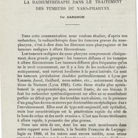 0040 - Page 38 - Mémoires. La radiumthérapie dans le traitement des tumeurs du naso-pharynx. Par Sargnon