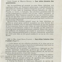 0091 - Page 89 - Sociétés savantes. Société française d'oto-rhino-laryngologie. Congrès tenu à Paris du 14 au 17 octobre 1925. Seigneurin. - La paracentèse très précoce du tympan sauvegarde de l'oreille moyenne et de ses annexes / Louis Girard et Maurice Renaud. - Les otites latentes des nourrissons / MM. Le Mée, André Bloch, Cazejust. - Les otites latentes chez l'enfant (rapport)