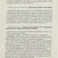 0118 - Page 116 - Sociétés savantes. Société française d'oto-rhino-laryngologie. Congrès tenu à Paris du 14 au 17 octobre 1925. J. Hirtz et G. Worms. Des «périsinusites». Leur image radiographique. Leur valeur clinique / F. Chavane et F. Arcelin. - Mucocèle frontale ethmoïdale / Maurice Sourdille. - Trois cas de tumeurs de l'hypophyse opérés par la méthode de Hirsch-Segura