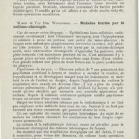 0198 - Page 196 - Sociétés savantes. Société belge d'otologie de rhinologie et de laryngologie. 22 février 1925. Fernandes. - Malade opéré d'abcès cérébral d'origine otitique / Maisin et Van Der Wildenberg. - Malade traités par la radium-chirurgie