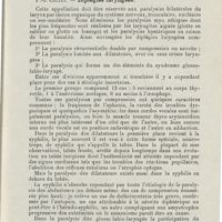 0325 - Page 323 - Sociétés savantes. Société française d'oto-rhino-laryngologie. Congrès tenu à Paris du 14 au 17 octrobre 1926 (fin). R. Rebattu. - Sur quatre cas de paralysie des dilatateurs de la glotte d'origine syphilitique / F.-J. Collet. - Diplégies laryngées