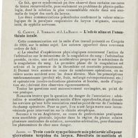 0326 - Page 324 - Sociétés savantes. Société française d'oto-rhino-laryngologie. Congrès tenu à Paris du 14 au 17 octrobre 1926 (fin). F.-J. Collet. - Diplégies laryngées / G. Canuyt, J. Terracol et J. La Barre. - L'adrénaline et l'anesthésie locale / Jacod. - Trois cas de sympathicectomie périartérielle pour ulcérations torpides du larynx. Résultats immédiats et éloignés