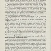 0328 - Page 326 - Sociétés savantes. Société française d'oto-rhino-laryngologie. Congrès tenu à Paris du 14 au 17 octrobre 1926 (fin). Kowler. - Un cas de laryngite tuberculeuse, étendue à l'épiglotte et aux cordes vocales, guérie par l'héliothérapie avec mon appareil / Iribarne. - Pathogénie et traitement des pseudo-tuberculoses d'origine rhino-pharyngée / Armengaud. - Un nouvel appareil à insuflation continue
