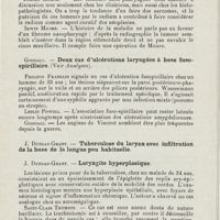 0330 - Page 328 - Sociétés savantes. Société royale de médecine. Section de laryngologie. 7 novembre 1924. Broughton Barnes. - Présentation d'une pince introductrice pour couteau de diathermie dans le naso-pharynx et d'un angiofibrome enlevé avec cet instrument du naso-pharynx d'un garçon de 13 ans / Goodall. - Deux cas d'ulcérations laryngées à base fuso-spirillaire. (Voir Analyses) / J. Dundas-Grant. - Laryngite hyperplasique