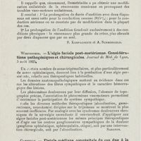 0510 - Page 508 - Revue analytique (Ouvrages, thèses et articles). E.-L. Moussé. - La question de l'audition binauriculaire, Journal (russe) des maladies de l'oreille du nez et de la gorge... [S. Kompagneetz ; A. Schmiergeld] / Wertheimer. - L'algie faciale post-zostérienne. Considérations pathogéniques et chirurgicales. Journal de méd. de Lyon... [Sargnon] / Gabrielle. - Fistule médiane congénitale du cou due à la persistance du canal thyréoglosse. Soc. de Chir. de Lyon..., in Lyon chir... [Sargnon]