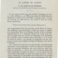 0515 - Page 513 - Mémoires. Le cancer du larynx. Par Sir Saint-Clair Thomson...