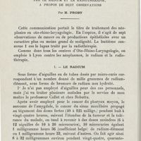 0540 - Page 538 - Mémoires. Traitement des néoplasmes en oto-rhino-laryngologie par le radium et la radiothérapie. A propos de huit observations. Par H. Proby. I. Le radium