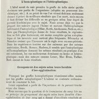 0581 - Page 579 - Mémoires. Greffe des tissus osseux, cartilagineux et graisseux en oto-laryngologie au point de vue biologique, expérimental et clinique. Par le Professeur Bourak... Choix de la matière en ostéoplastique / L'homoplastique et l'hétéroplastique / Groupement des sujets selon leurs facultés d'iso-agglutination