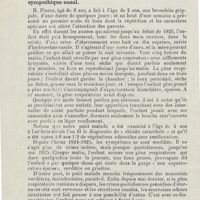 0614 - Page 612 - Sociétés savantes. Société de laryngologie des hôpitaux de Paris. Séance du 18 novembre 1925. Grivot et Louis Leroux. - Suppuration naso-sinusale d'origine syphilitique / MM. Halphen et Baudoin. - Asthme infantile et anesthésie du sympathique nasal