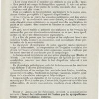 0627 - Page 625 - Sociétés savantes. Société de laryngologie des hôpitaux de Paris. Séance du 18 novembre 1925. M. J. Tarneaud. - Céphalées et vertiges dus à une affection dentaire / Bergis et Asteriades..., envoient la communication suivante : Essai de traitement de l'ozène par la sympathisectomie péricarotidienne externe