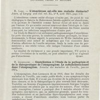 0633 - Page 631 - Revue analytique (Ouvrages, thèses et articles). R. Lake. - L'otosclérose est-elle une maladie distincte ? Journ. of Laryng and otol... [Quirin] / R. Jousseaume. - Contribution à l'étude de la pathogénie et de la thérapeutique de l'otospongiose. Le métabolisme basal dans l'otospongiose. Annales des maladies de l'oreille...