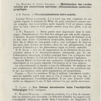 0693 - Page 691 - Sociétés savantes. Société royale de médecine. Section de laryngologie. 5 juin 1925. Ritchie Rodger. - La trachéotomie dans la tuberculose laryngée / J.-S. Fraser. - Dacryocystostomie intra-nasale / Y. Lates. - Les lésions sinusiennes dans l'encéphalite léthargique / Douglas Guthrie. - Tuberculome de l'amygdale