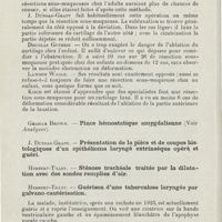 0694 - Page 692 - Sociétés savantes. Société royale de médecine. Section de laryngologie. 5 juin 1925. Harold Kisch. - Description à l'aide de 2 cas d'une méthode opératoire de la subluxation du cartilage quadrangulaire / Graham Brown. - Pince hémostatique amygdalienne / Herbert-Tilley. - Guérison d'une tuberculose laryngée par galvano-cautérisation