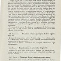0699 - Page 697 - Sociétés savantes. Société royale de médecine. Section d'otologie. 7 novembre 1925. Alex R. Tweedie. - Les réactions otolithiques / M. Hibbotson. - Guérison d'une paralysie faciale après sept ans / Ch. Heath. - Tuméfaction du conduit ; diagnostic / Ch. Heath. - Résultats d'une opération conservative