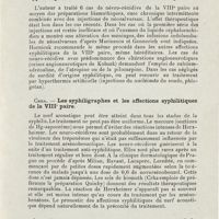 0715 - Page 713 - Sociétés savantes. Société tchécoslovaque d'oto-laryngologie. 11 mai 1924. Hornicek. - Les résultats du traitement des affections syphilitiques de l'oreille interne et du nerf acoustique / Crha. - Les syphiligraphes et les affections syphilitiques de la VIIIe paire / Jindra... - Les sels de bismuth dans le traitement de la syphilis des voies respiratoires supérieures