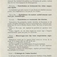 0719 - Page 717 - Sociétés savantes. IIIe Congrès de la Société tchécoslovaque d'oto-laryngologie. Prague 31 mai et 1er juin 1924. Jodasova. - L'emploi de l'héliobrome dans l'otologie / Navratil. - Contribution au traitement des otites suppurées aiguës / Kutvirt. - Contribution au traitement des rhinites / Dedek. - Hémorragie rare des voies respiratoires supérieures / Greif. - L'étiologie de l'ozène familial