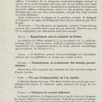 0722 - Page 720 - Sociétés savantes. IIIe Congrès de la Société tchécoslovaque d'oto-laryngologie. Prague 31 mai et 1er juin 1924. Miskovsky. - Contribution à la séméiologie des corps étrangers des voies aériennes / Novak. - Expériences avec la solution de Gehse / Safarik. - Contribution au traitement des fistules parotidiennes / Fotic. - Un cas d'ostéomyélite de l'os hyoïde / Vymola. - Ostéome du cornet inférieur / Vymola. - Cystadénome du nez