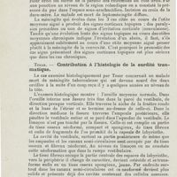 0724 - Page 722 - Sociétés savantes. IIIe Congrès de la Société tchécoslovaque d'oto-laryngologie. Prague 31 mai et 1er juin 1924. Precechtel. - Troubles moteurs topiques dans la méningite otogène / Tesar. - Contribution à l'histologie de la surdité traumatique
