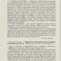 0738 - Page 736 - Revue analytique (Ouvrages, thèses et articles). Robineau. - L'anesthésie à l'éther par voie rectale. (Progrès médical...) [Dr E.-P. Granet] / Raymond Vilenski. - Emploi de l'adrénaline dans l'anesthésie locale en O.-R.-L. Thèse de Paris, 1925, Arnette éditeur