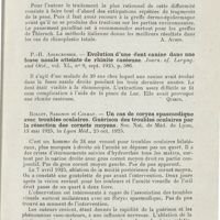 0743 - Page 741 - Revue analytique (Ouvrages, thèses et articles). N. Roy. - Un cas de noevus pigmentaire pileux nasal en pigmentaire verruqueux pileux jugo-labial, du côté droit. Autoplasties variées. Guérison. Revue de Laryngologie... [A. Aubin] / P.-H. Abercrombie. - Evolution d'une dent canine dans une fosse nasale atteinte de rhinite caséeuse. Journ. of. Laryng. and Otol... [Quirin] / Rollet, Sargnon et Colrat. - Un cas de coryza spasmodique avec troubles oculaires. Guérison des troubles oculaires par la résection des cornets moyens. Soc. Nat. de Méd. de Lyon...