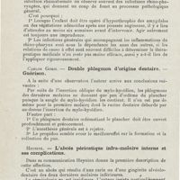 0813 - Page 812 - Sociétés savantes. XXXIe Congrès de la Société belge d'oto-rhino-laryngologie. 4-6 juillet 1925. Hicguet. - Le torticolis post-adénectomique à propos d'un cas / Carlos Goris. - Double phlegmon d'origine dentaire. - Guérison / Heyninx. - L'abcès périostique infra-molaire interne et ses complications