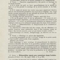 0867 - Page 866 - Revue analytique (Ouvrages, thèses et articles). Enjalbert. - Technique opératoire du Professeur Mouret dans la cure radicale de la sinusite frontale chronique. - Annales des maladies de l'oreille... [A. Aubin] / C. Jones. - Ethmoïdite aiguë avec ouverture dans l'orbite. Annales of Otol...