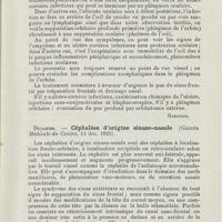 0870 - Page 869 - Revue analytique (Ouvrages, thèses et articles). Moulines. - Les suppurations oculaires consécutives à l'empyème frontal, Thèse Lyon, 1925 / Dujarier. - Céphalées d'origine sinuso-nasale (Gazette Médicale du Centre...)
