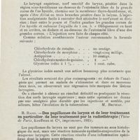 0879 - Page 878 - Revue analytique (Ouvrages, thèses et articles). Le Quellec. - Du traitement des laryngites spasmodiques par le chloral et la morphine alternés. Thèse de Paris, Jouve, éditeur, 1925 / René Celles. - Nerf laryngé supérieur et tuberculose laryngée. Journal de médecine de Bordeaux... [M. Bruneau] / R. Raoul. - Des papillomes du larynx et de leur traitement en particulier, de leur traitement par la radiothérapie (Thèse de Paris, Kauffman et Compagnie, imprimeurs, 1925)
