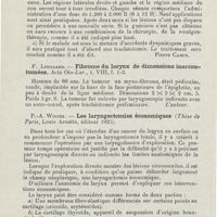 0881 - Page 880 - Revue analytique (Ouvrages, thèses et articles). R. Raoul. - Des papillomes du larynx et de leur traitement en particulier, de leur traitement par la radiothérapie (Thèse de Paris, Kauffman et Compagnie, imprimeurs, 1925) / F. Leegaard. - Fibrome du larynx de dimensions inaccoutumées. Acta Oto-Lar... / P.-A. Winter. - Les laryngectomies économiques (Thèse de Paris, Louis Arnette, éditeur 1925)