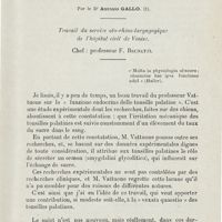 0918 - Page 917 - Mémoires. Le taux glycémique dans les affections tonsillaires aiguës et chronique. Par le Dr Antonio Gallo. Travail du service oto-rhino-laryngologique de l'hôpital civil de Venise... Professeur F. Brunetti