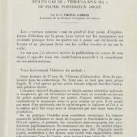 0934 - Page 933 - Mémoires. Sur un cas de «verruca spinosa» du pilier postérieur droit. Par le Dr Paolo Cargo...