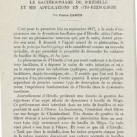 0939 - Page 938 - Mémoires. (Travail du service de M. le Professeur agrégé Lemaître). Le bactériophage d'Hérelle et ses applications en oto-rhinologie. Par Pierre Camus