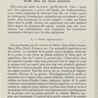 0959 - Page 958 - Mémoires. Greffe des tissus osseux, cartilagineux et graisseux, en oto-laryngologie au point de vue biologique, expérimental et clinique. Par le Professeur Bourak... (Suite et fin). Greffe libre des tissus graisseux