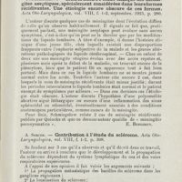 1008 - Page 1007 - Revue analytique (Ouvrage, thèses et articles). Fr. Pontoppidan. - Les greffes cutanées après l'évidement de l'oreille. Acta Oto-Laryngologica... / F. Schmiegelow. - Contribution à l'étude clinique des méningites aseptiques, spécialement considérées dans leurs formes récidivantes. Une étiologie encore obscure de ces formes. Acta Oto-Laryngologica... [E. Berggren] / A. Sercer. - Contribution à l'étude du sclérome. Acta Oto-Laryngologica...