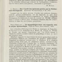 1012 - Page 1011 - Revue analytique (Ouvrage, thèses et articles). H. Abrand. - Rhinologie et orthopédie. Journal de médecine de Paris... [M. Buneau] / C. Hirsch. - Sur l'arrêt des épistaxis graves par la diathermie chirurgicale. Klinische Wochenschrift... / Pierre Rebillard. - Le sympathique dans ses rapports avec le coryza spasmodique. Thèse de Paris, Jouve éditeur, 1925