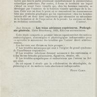 1025 - Page 1024 - Revue analytique (Ouvrage, thèses et articles). L. Bianchi. - Le syndrome pariétal. Contribution à l'étude d'une variété d'aphasie optique. Oto-Laryngologica... / Jean Joublot. - Les voies aériennes supérieures. Pathogénie générale. Thèse Strasbourg, 1925, Editions universitaires