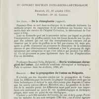 1091 - Page 1091 - Sociétés savantes. IVe Congrès roumain d'oto-rhino-laryngologie. Bucarest, 25, 26 octobre 1925. Ion Jianu. - De la rhinoplastie (rapport) / Professeur Belinoff... - Sur le traitement chirurgical de l'ozène / Belinoff. - Sur la propagation de l'ozène en Bulgarie