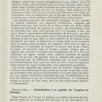 1107 - Page 1107 - Sociétés savantes. IVe Congrès roumain d'oto-rhino-laryngologie. Bucarest, 25, 26 octobre 1925. Predescu-Rion. - L'otite catarrhale chronique traitée par des vapeurs de soufre à Luchon (France) / Predescu-Rion. - Contribution à la genèse de l'angine de Vincent