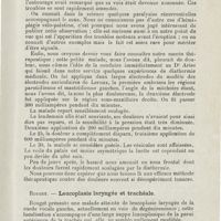 1115 - Page 1115 - Sociétés savantes. Société de laryngologie des hôpitaux de Paris. Séance du 10 mars 1926. H. Bourgeois. - Zona cervical avec hémiplégie vélo-palatine. Soulagement rapide des douleurs par la diathermie / Rouget. - Leucoplasie laryngée et trachéale